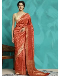 Zari Woven Design Banarasi Orange Saree