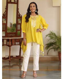 Yellow Hankerchief Top With Mirror Work