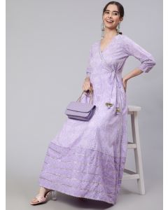 Lavender Ethnic Printed Angrakha Kurta