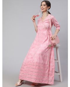 Pink Ethnic Printed Angrakha Kurta
