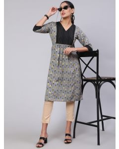 Grey Self Weaved Ikat Straight Kurta