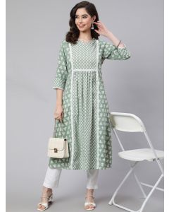 Green Laced Woven Mix-Match A-line Kurta