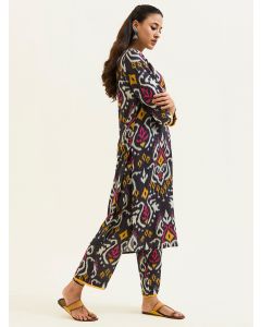 Black Ikat Printed Kurta With Palazzo