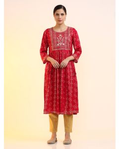 Embroidered A-Line Ethnic Motifs Kurta-1927 Pink