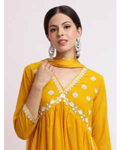 Yellow Embroidered Georgette Kurta Set With Dupatta