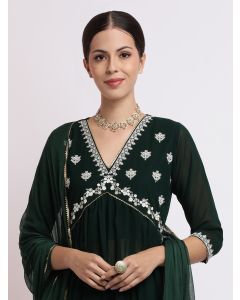 Green Embroidered Georgette Kurta Set With Dupatta