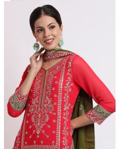 Magenta Zari Embroidered Georgette Kurta Set With Dupatta