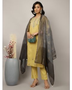 Silk Blend Yellow Embroidered Suit Set