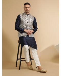 Festive Kurta With Printed Nehru Jacket Set