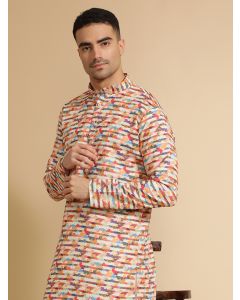 Multicolor Abstract Printed Cotton Kurta for Men