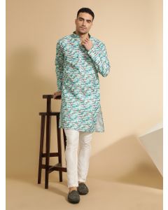 Sea Green Abstract Printed Cotton Kurta for Men