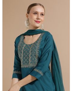 Rama Embroidered Cotton Blend Kurta Set With Dupatta