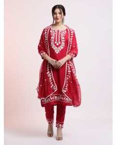 Pink Floral Embroidered Festive Kurta Set With Dupatta