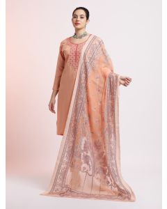 Peach Embroidered Silk Blend Kurta Set With Dupatta