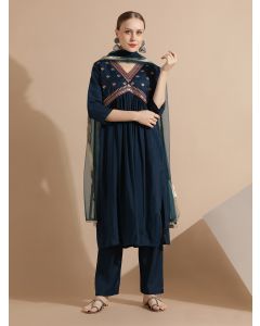 Rama Festive Embroidered A-Line Kurta Set With Dupatta