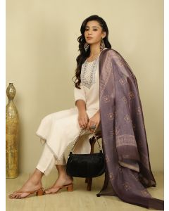 Beige Embroidered Festive Suit Set