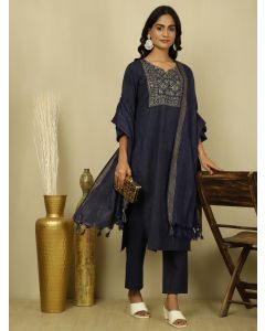 Mirror Work Navy Blue Festive Suit Set 