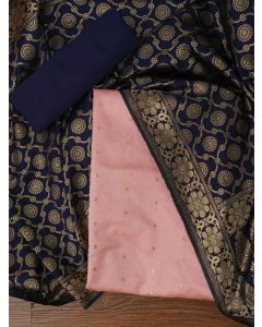 Baby Pink Zari Woven Silk Blend Dress Material With Dupatta
