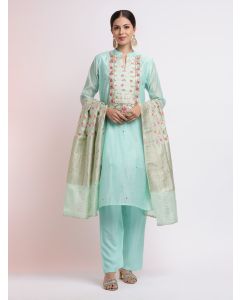 Green Zari Embroidered Festive Kurta Set With Dupatta