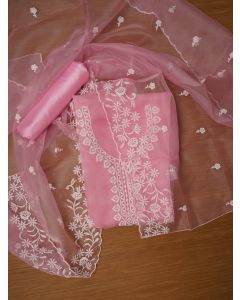 Pink Embroidered Organza Dress Material with Dupatta