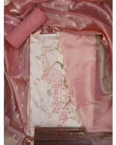Zari Woven Cotton Blend Dress Material with Dupatta