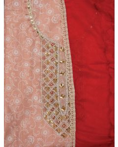 Peach Embellished Cotton Blend Dress Material with Dupatta