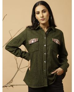 Green Embroidered Woolen Shirt 