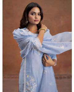 Blue Festive Embroidered Kurta Set With Dupatta