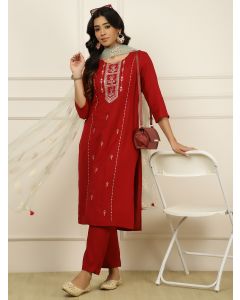 Maroon Embroidered Suit Set 
