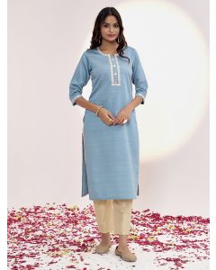 Blue Self Woven Dori Embroidered Kurta Set