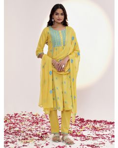 Pure Cotton Festive Chikankari Yellow Kurta Set With Dupatta