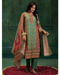 Sea Green Embellished Ethnic Printed Festive  Kurta Set With Dupatta