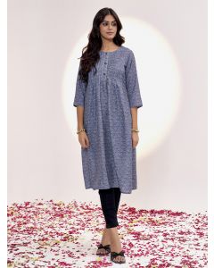 Dark Grey Ethnic Motif Printed Straight Kurta