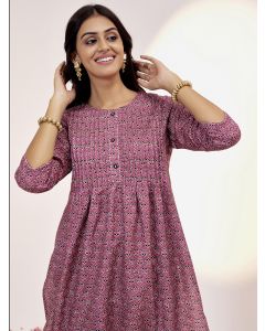 Mauve Ethnic Motif Printed Straight Kurta
