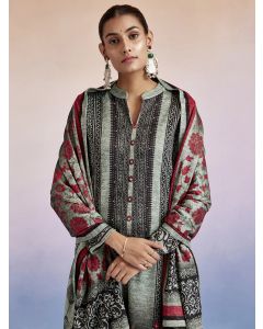 Green Woolen Ethnic Printed Kurta Set With Dupatta
