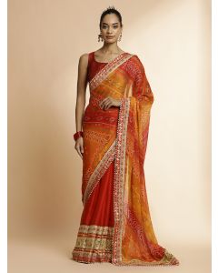 Yellow Heavy Bandhani Embroidered Pure Georgette Saree