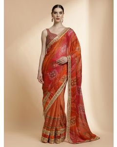 Heavy Bandhani Embroidered Pure Georgette Pink Saree