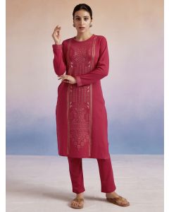 Jacquard Straight Woolen Kurta Set