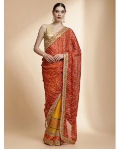 Red Heavy Bandhani Embroidered Pure Georgette Saree