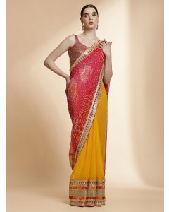 Pink Heavy Bandhani Embroidered Pure Georgette Saree