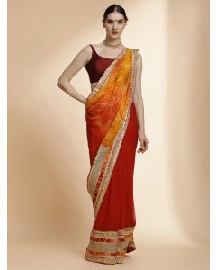 Yellow Traditional Bandhani Embroidered Pure Georgette Saree