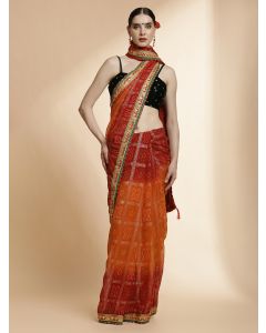 Festive Red Embroidered Bandhani Pure Georgette Saree