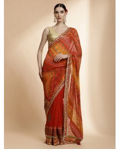 Red Festive Embroidered Bandhani Pure Georgette Saree