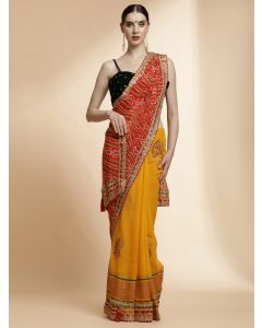 Heavy Embroidered Bandhani Pure Georgette Saree