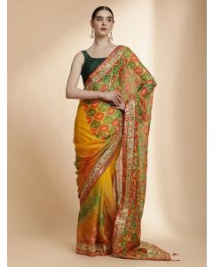 Multicolour Traditional Embroidered Bandhani Pure Georgette Saree