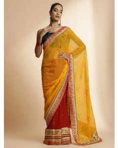 Yellow Festive Bandhani Embroidered Pure Georgette Saree
