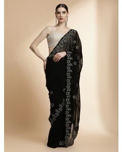 Party Wear Embroidered Pure Georgette Black Saree