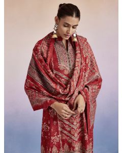 Red Woolen Ethnic Printed Kurta Set With Dupatta