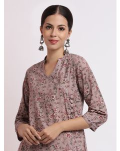 Mauve Floral Printed Pure Cotton Kurta Set