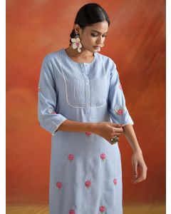 Embroidered Viscose Chanderi Festive Kurta Set-1A24KPNTR005-BLUE